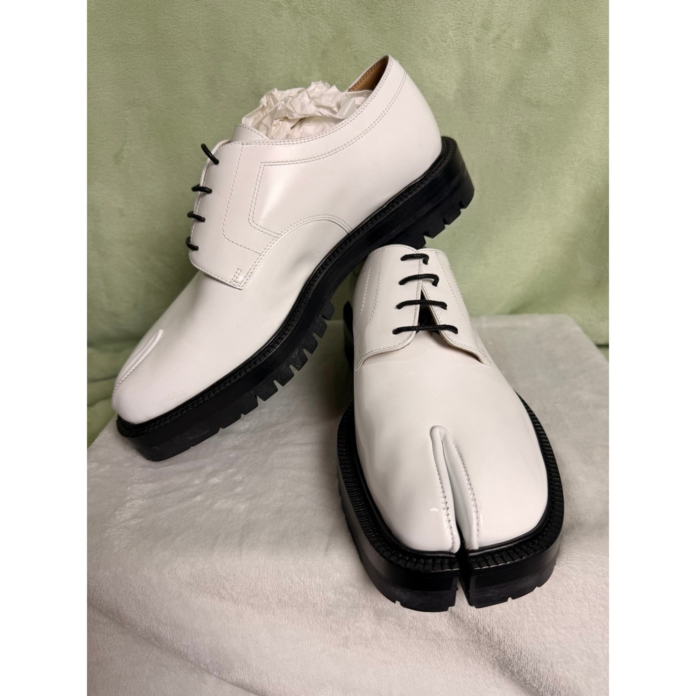 Maison Margiela White Leather Tabi Lace-Up Derby Shoes Lug Sole EU 42